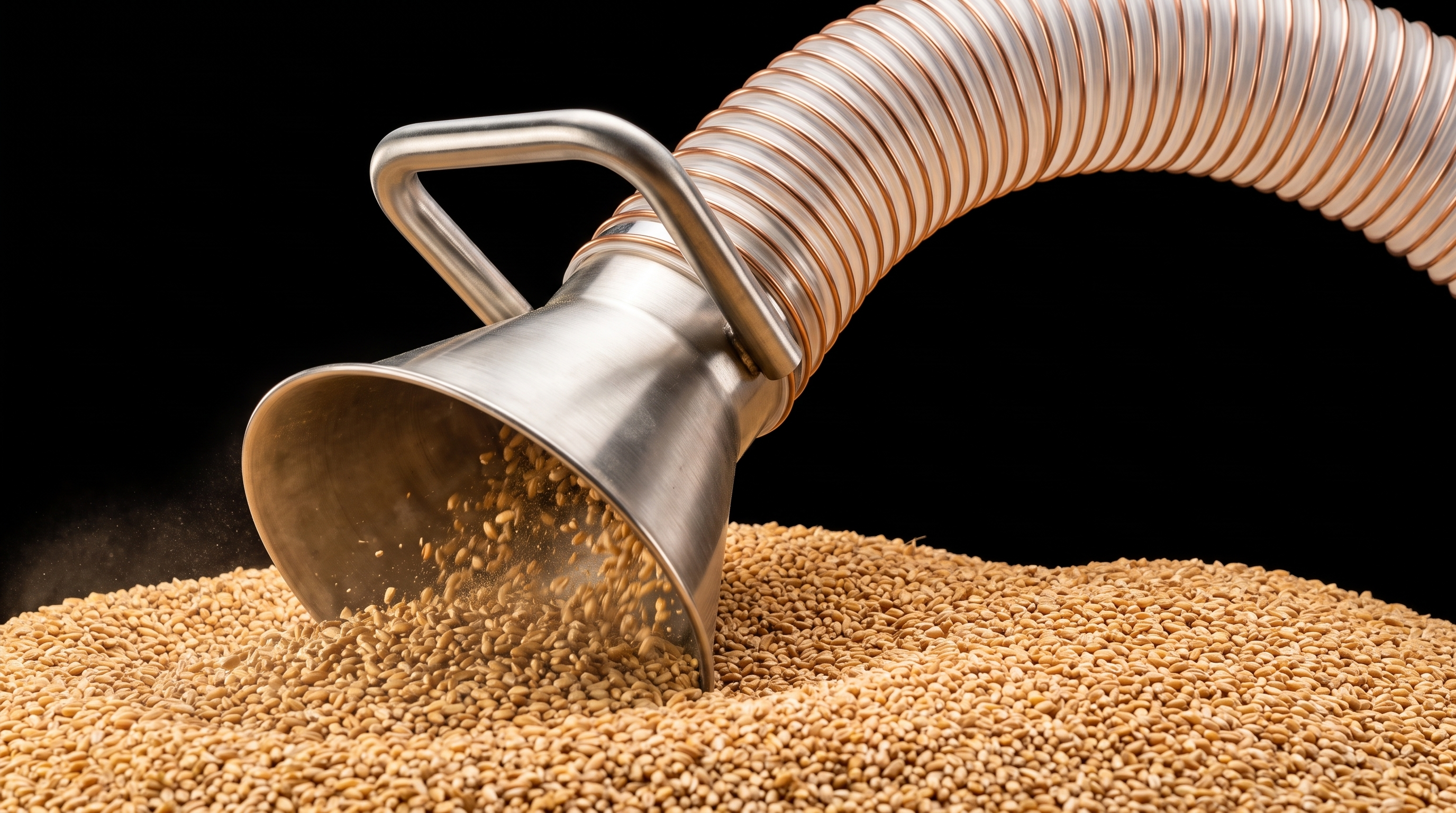 Agricultural vacuum suction hood hoovering golden grain with translucent PU suction hose