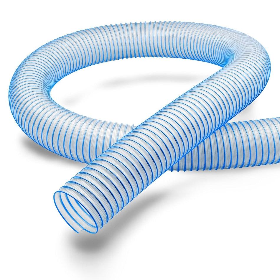 Flamex B-F H Blue polyurethane flame-retardant transport hose — medium/heavy-duty, steel-wire spiral